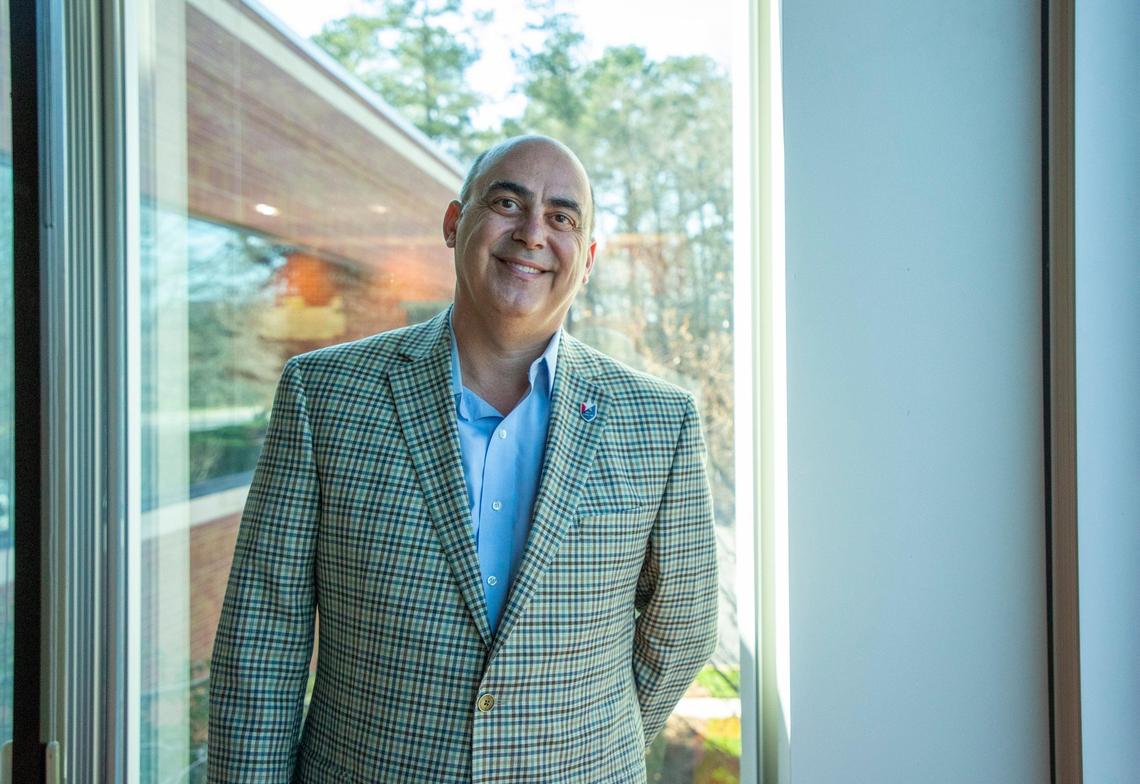 Steve Malik, owner of the soccer team North Carolina FC, stands for a portrait after an interview discussing his new proposal, with developer John Kane, for a new soccer stadium in Southeast Raleigh, that aims to eventually land a franchise in Major League Soccer, on Tuesday, Mar. 19, 2019, in Cary, NC.