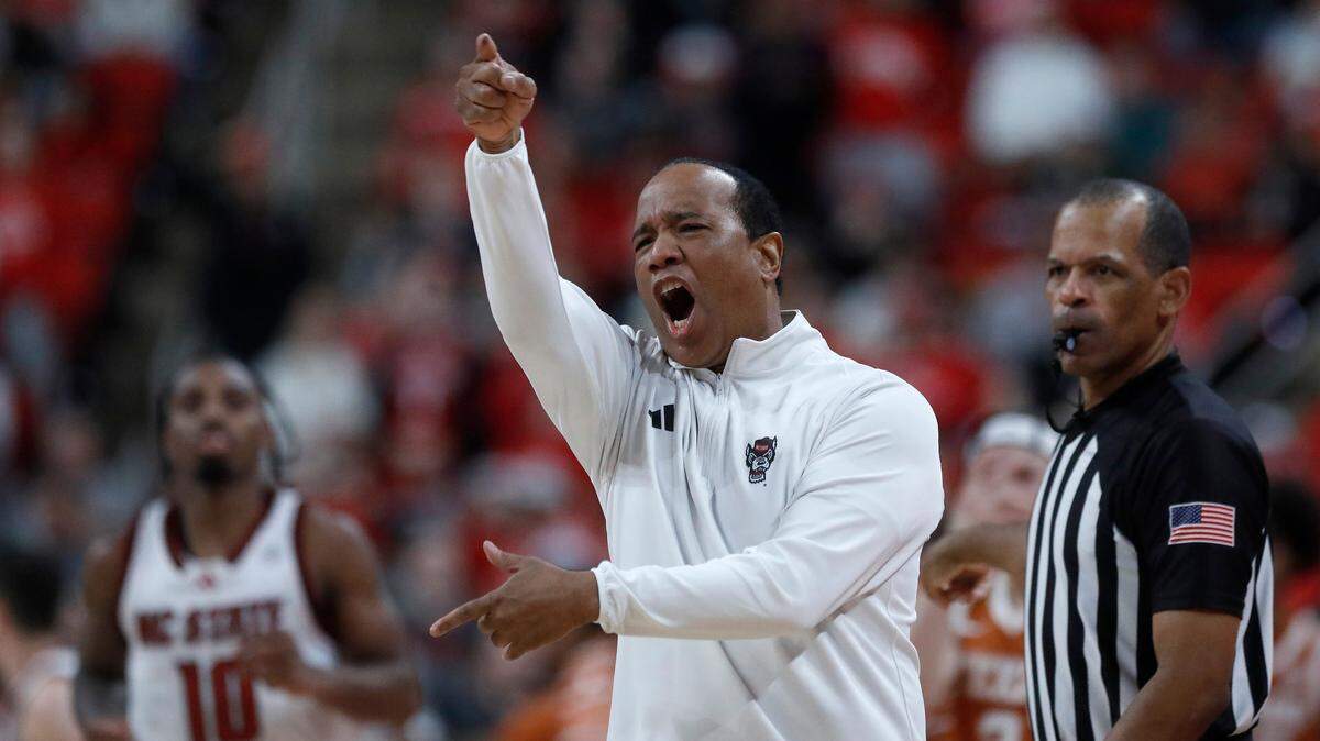 N.C. State head coach Kevin Keatts reacts during the second half of the Wolfpack’s 63-59 loss to Texas on Wednesday, Dec. 4, 2024, at Lenovo Center in Raleigh, N.C.