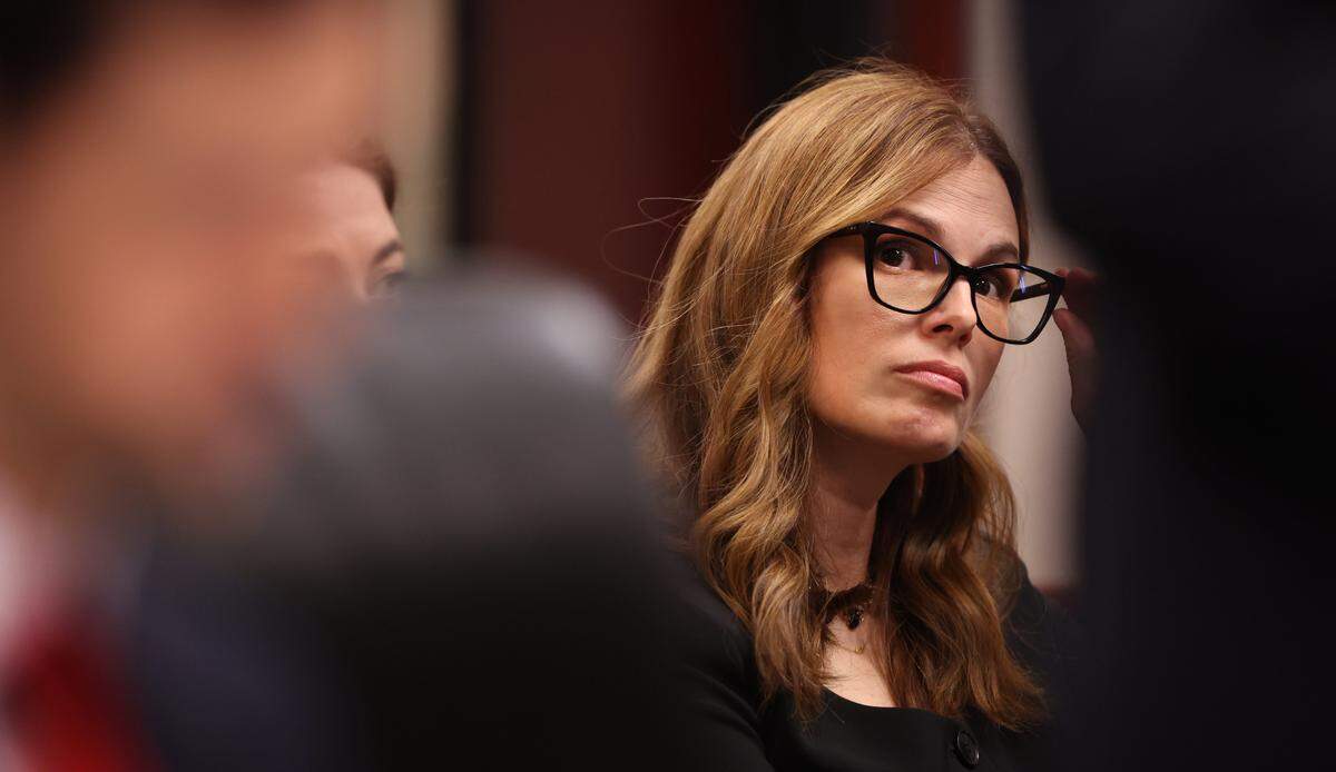 Allison Riggs, the Democratic incumbent in the contested N.C. Supreme Court race, at hearing before Wake County Judge William Pittman.