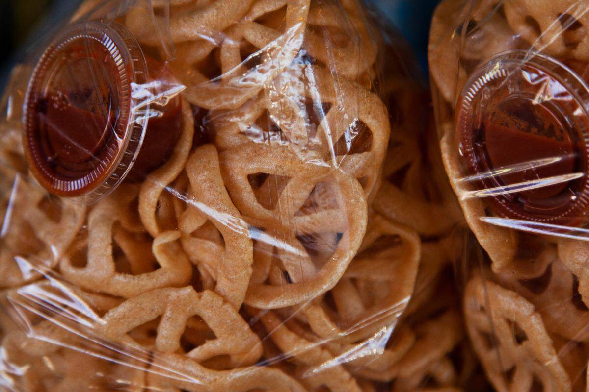 Bags of chicharrones are stacked near the front of the restaurant at Fonda Lupita on Wednesday, Jan. 19, 2022. The Sanford restaurant serves homestyle Mexican food.