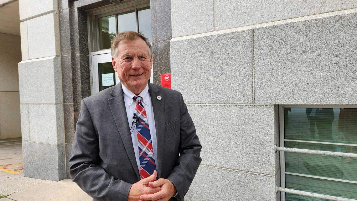 N.C. Insurance Commissioner Mike Causey talks to reporters about storm preparedness after a Council of State meeting on Tuesday, Aug. 6, 2024.