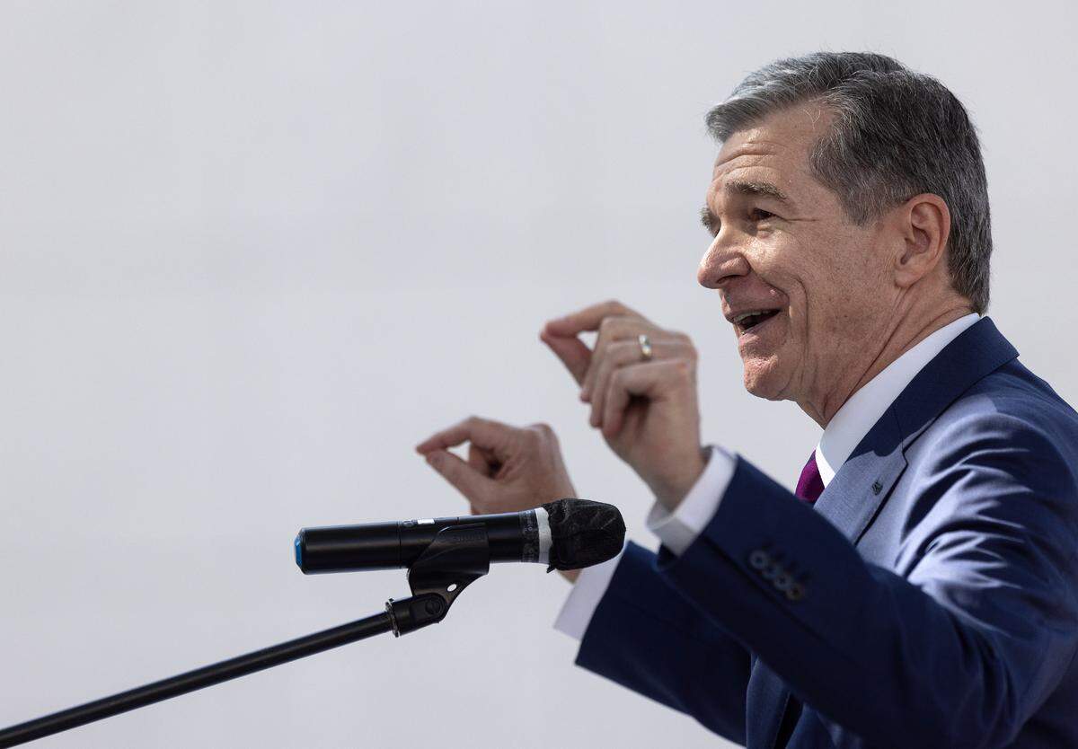 Gov. Roy Cooper speaks during a ceremony marking the opening of North Carolina Freedom Park on Wednesday, Aug. 23, 2023, in Raleigh, N.C.