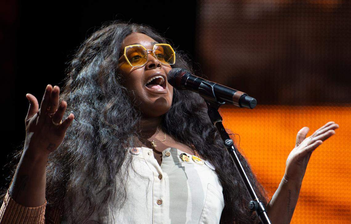 Brittney Spencer performs at Farm Aid at Raleigh, N.C.’s Coastal Credit Union Music Park at Walnut Creek, Saturday, Sept. 24, 2022.