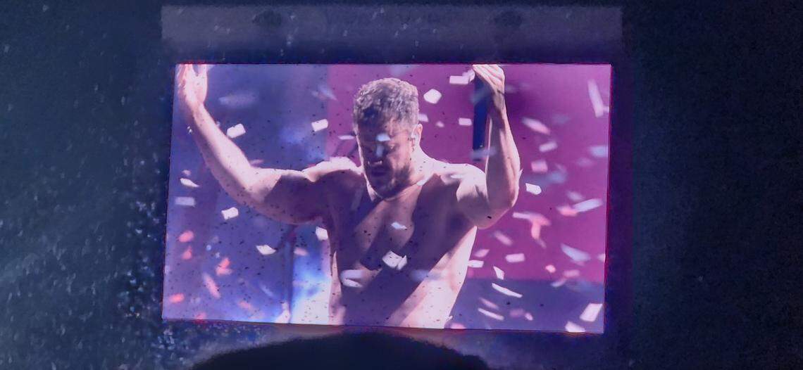 Imagine Dragons front man Dan Reynolds on their “Loom” tour at the Veterans United Home Loans Amphitheater in Virginia Beach on Monday, August 26, 2024.