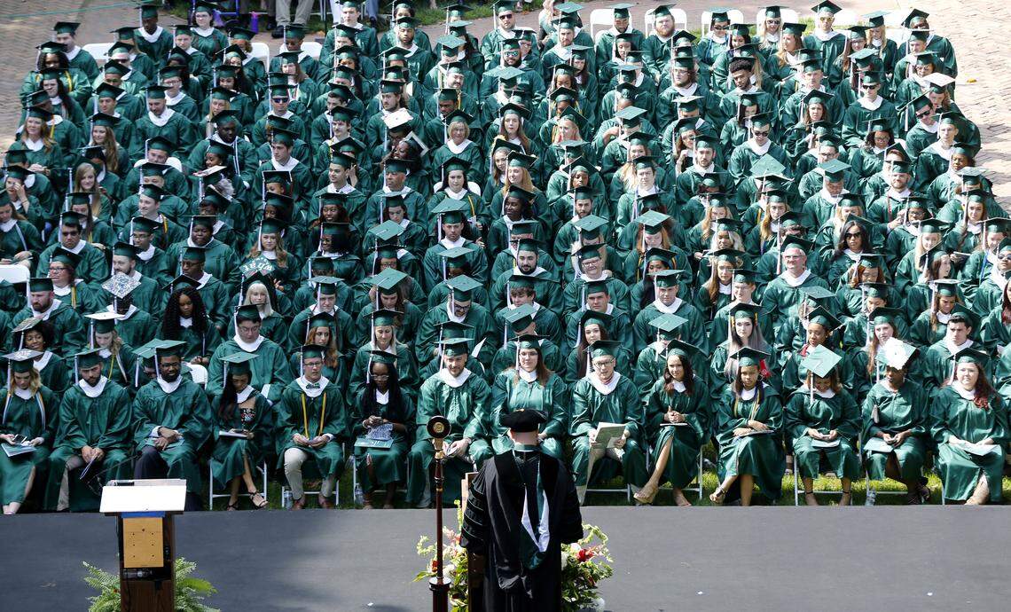 William Peace University president Brian Ralph speaks to graduates during the commencement.