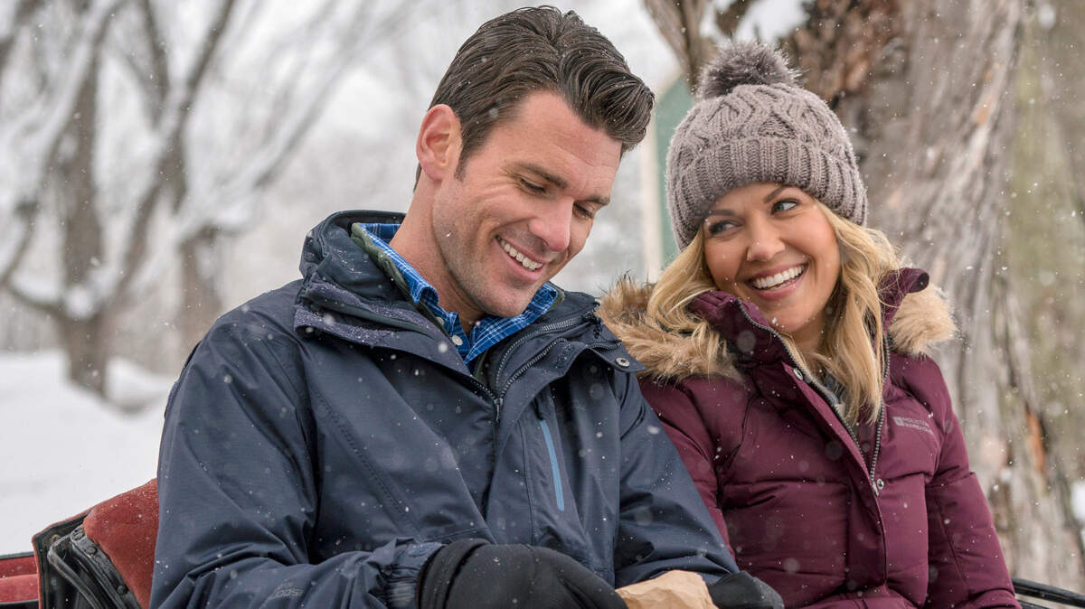 Kevin McGarry and Emilie Ullerup in the Hallmark Winterfest movie “Winter Castle.”