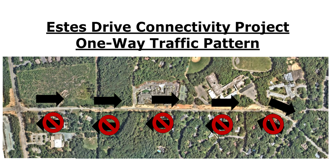 The one-way detour on Estes Drive in Chapel Hill will be extended and will start at Martin Luther King Jr. Blvd. instead of Somerset Drive, starting the week of Jan. 30.