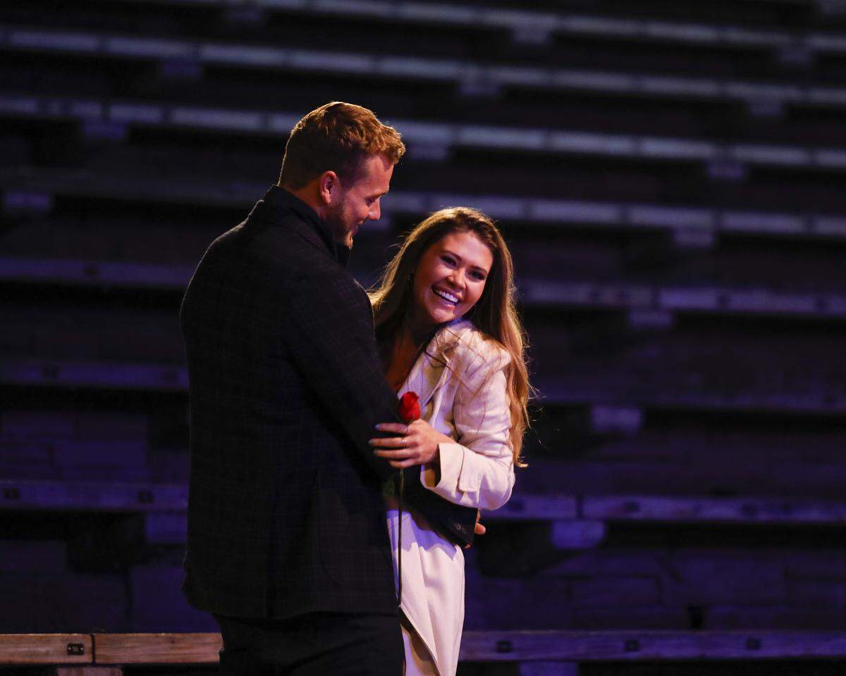 Colton Underwood, left, and Caelynn Miller-Keyes in the February 18, 2019, episode of “The Bachelor.”