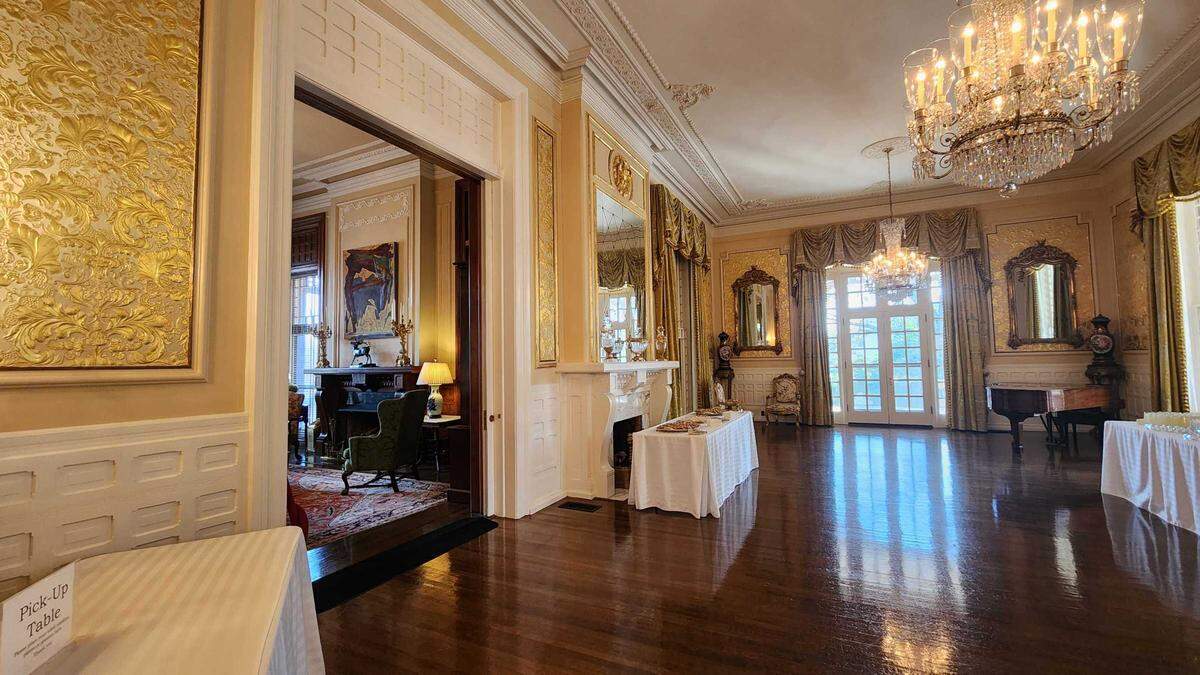 The ballroom at the Executive Mansion in Raleigh, N.C. ahead of a reception for the latest inductees into the Order of the Long Leaf Pine, pictured on Feb. 18, 2025.