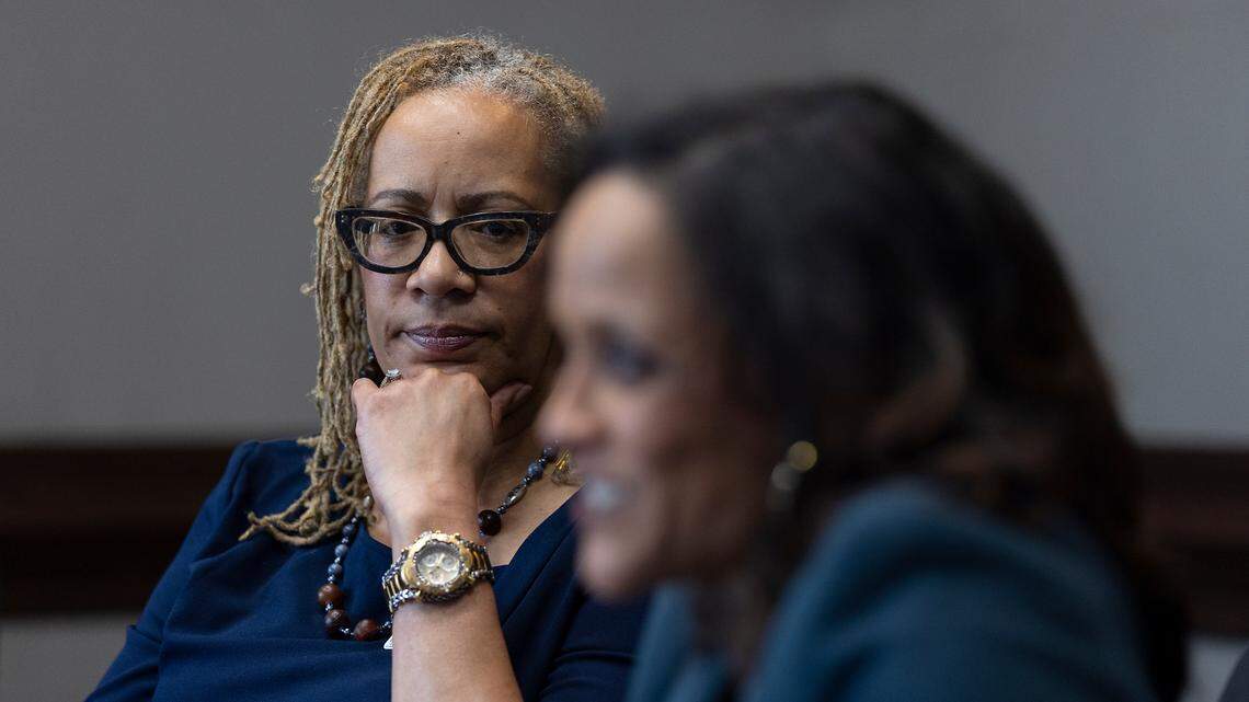 Durham Mayor Elaine O’Neal listens as City Attorney Kimberly Rehberg speaks during an interview at Durham City Hall on Wednesday, March 1, 2023, in Durham, N.C.