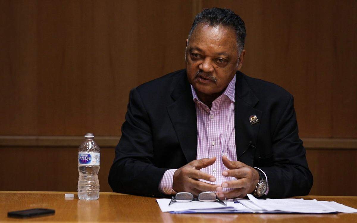 Jackson, a longtime Civil Rights activist in Raleigh to speak at the NC NAACP conference, spoke at The News & Observer on Friday October 6, 2017. Jackson talked about Trump and other white politicians, NFL players taking a knee, Las Vegas, voter rights and many other topics.