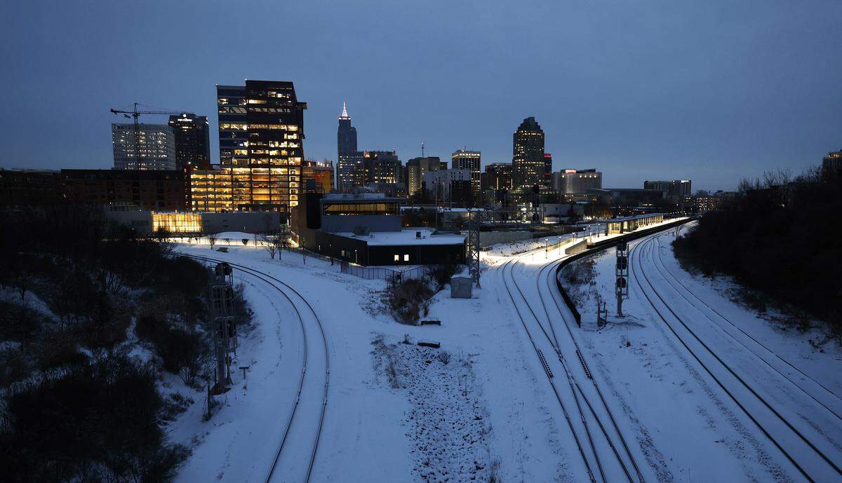 Downtown Raleigh is snow covered Sunday morning, Feb. 1, 2026.