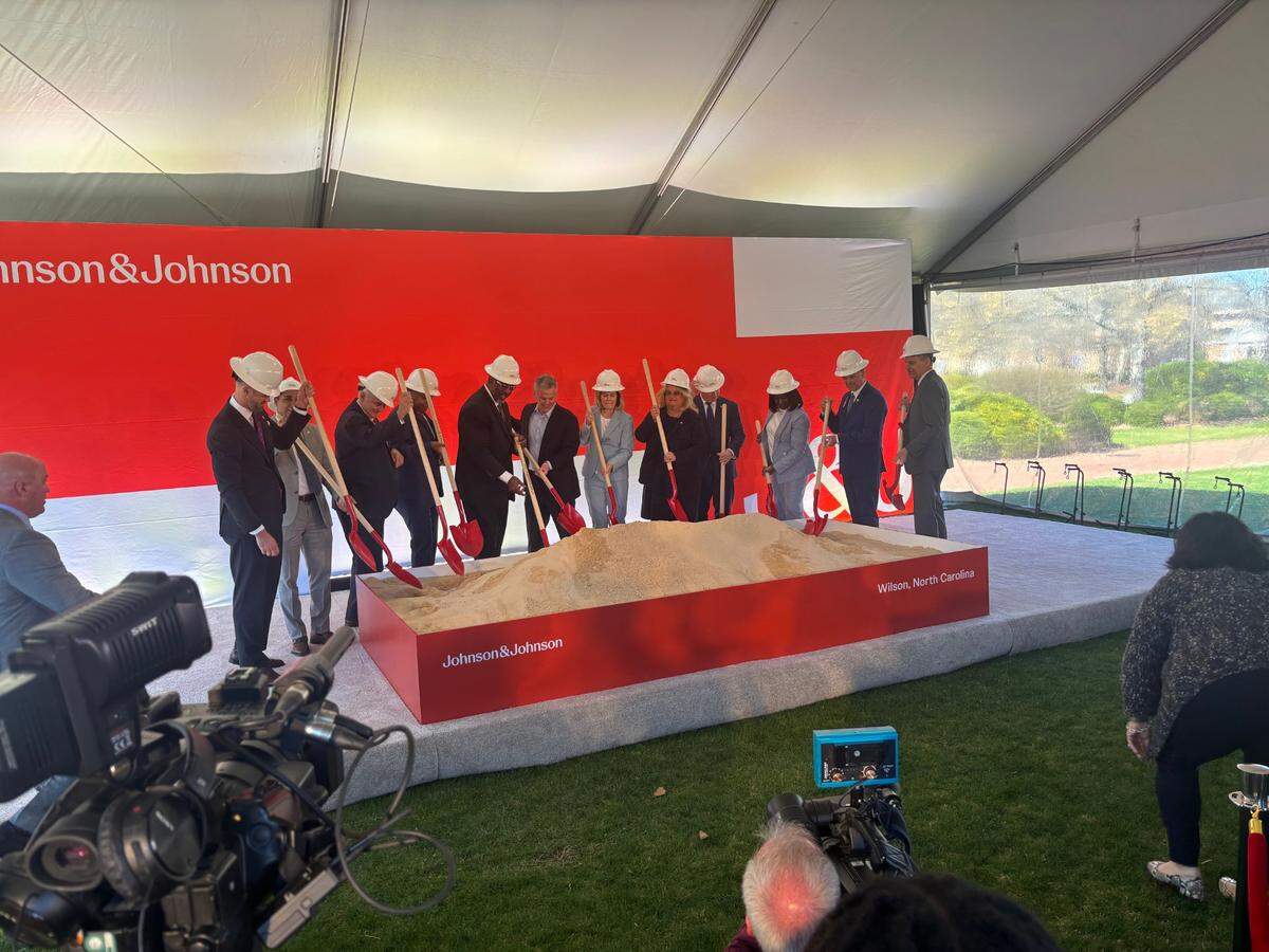 Gov. Josh Stein joins other North Carolina leaders and Johnson & Johnson executives on March 21, 2025 at Barton College in Wilson, NC to ceremonially break ground on a promised $2 billion J&J facility.