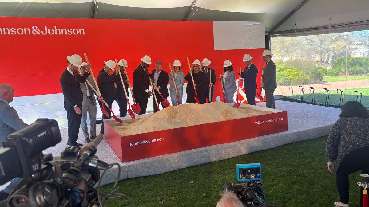 Gov. Josh Stein joins other North Carolina leaders and Johnson & Johnson executives on March 21, 2025 at Barton College in Wilson, NC to ceremonially break ground on a promised $2 billion J&J facility.
