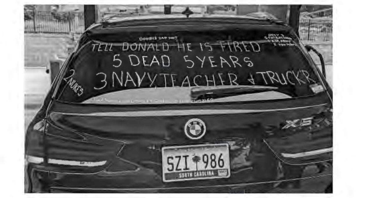A screenshot of Daniel Swain’s BMW. Swain appeared in federal court on Monday charged with threatening the life of the President Donald Trump.