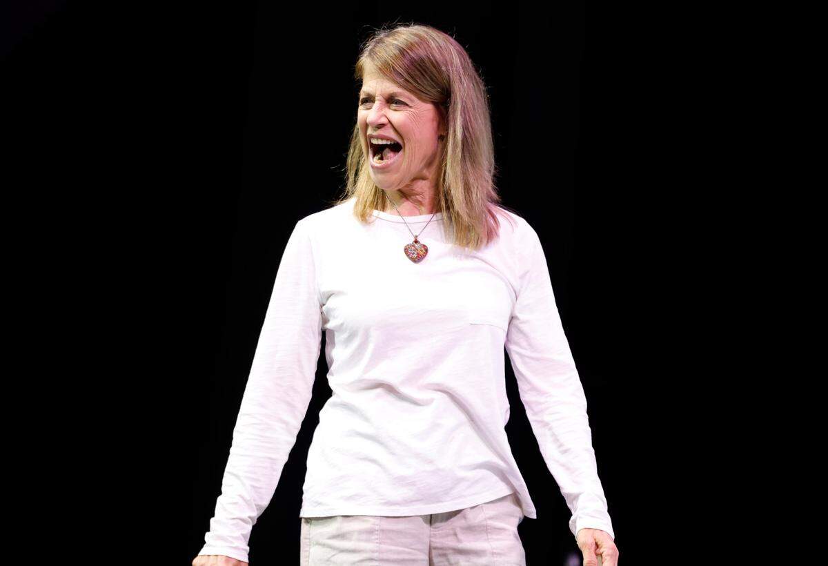 Linda Hamilton is welcomed by the crowd as she comes onto the stage at the Raleigh Convention Center during GalaxyCon on Saturday, July 27, 2024.