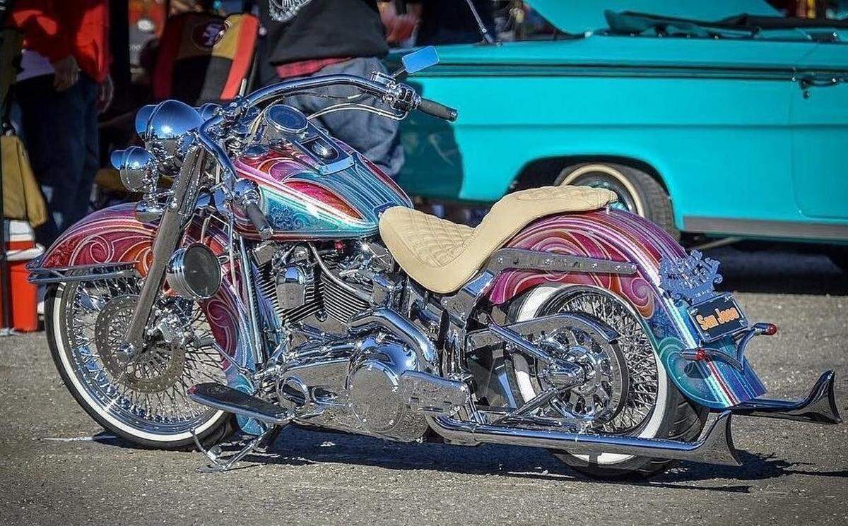 “El Zarape,” Harley Davidson Soft Tail Deluxe, 2007. On display at CAM Raleigh for the ‘Viva Viclas!’ exhibit.