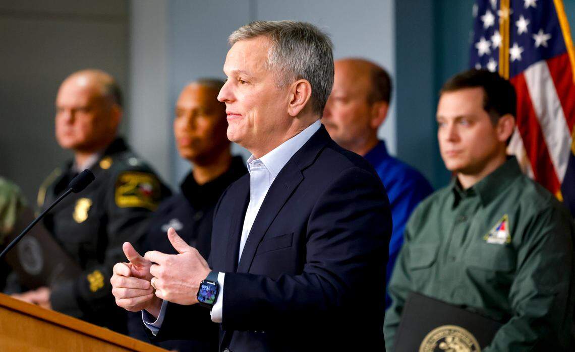 N.C. Gov. Josh Stein gives an update on preparations for the impending winter storm during a briefing at the Emergency Operations Center in Raleigh, N.C., Friday, Jan. 10, 2025.