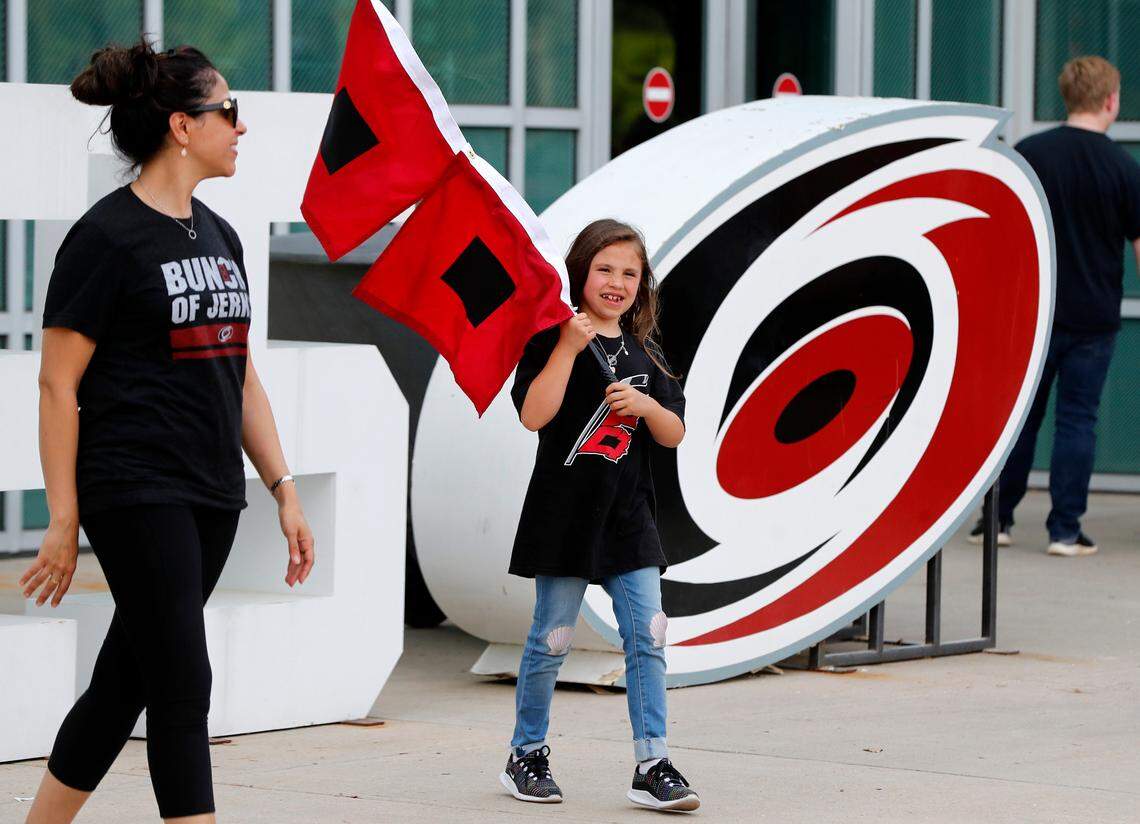 Leila Parrott, 6, of Chapel Hill walks outside PNC Arena before the Carolina Hurricanes’ game against the New York Islanders at PNC Arena in Raleigh Friday, May 3, 2019.