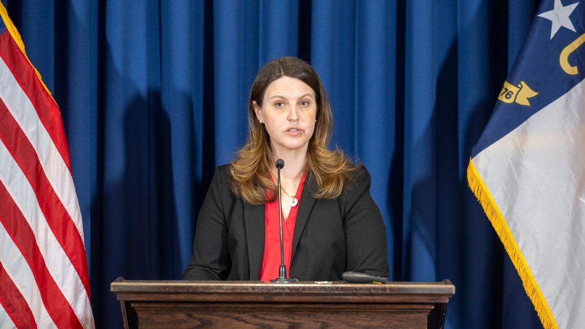 State Budget Director Kristin Walker details the 2025-27 state budget proposal during a press conference Wednesday, March 19, 2025, at the Albemarle Building in Raleigh.