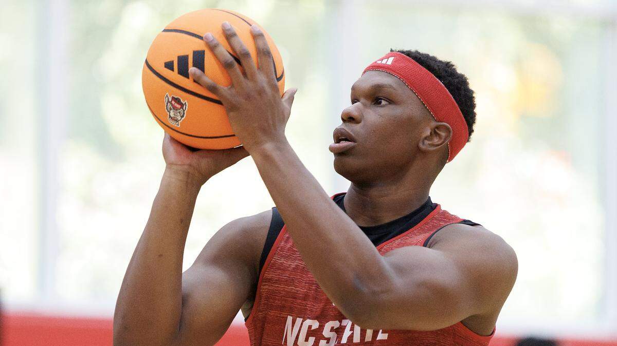 N.C. State’s Ven-Allen Lubin looks to shoot during the team’s first official practice at Dail Basketball Center on Monday, Sept. 22, 2025, in Raleigh, N.C.