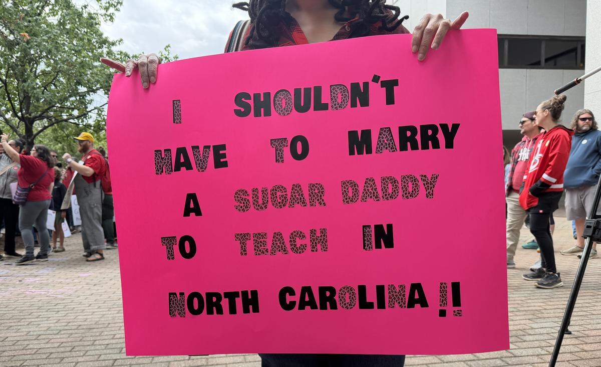 One of many creative signs at the rally for teachers in Raleigh.