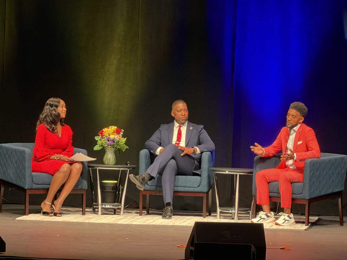 Baltimore Mayor Brandon Scott joined Mayor Leo Williams on stage at DPAC on April 21, 2026, to talk about leadership, public safety, and managing a city through a crisis.