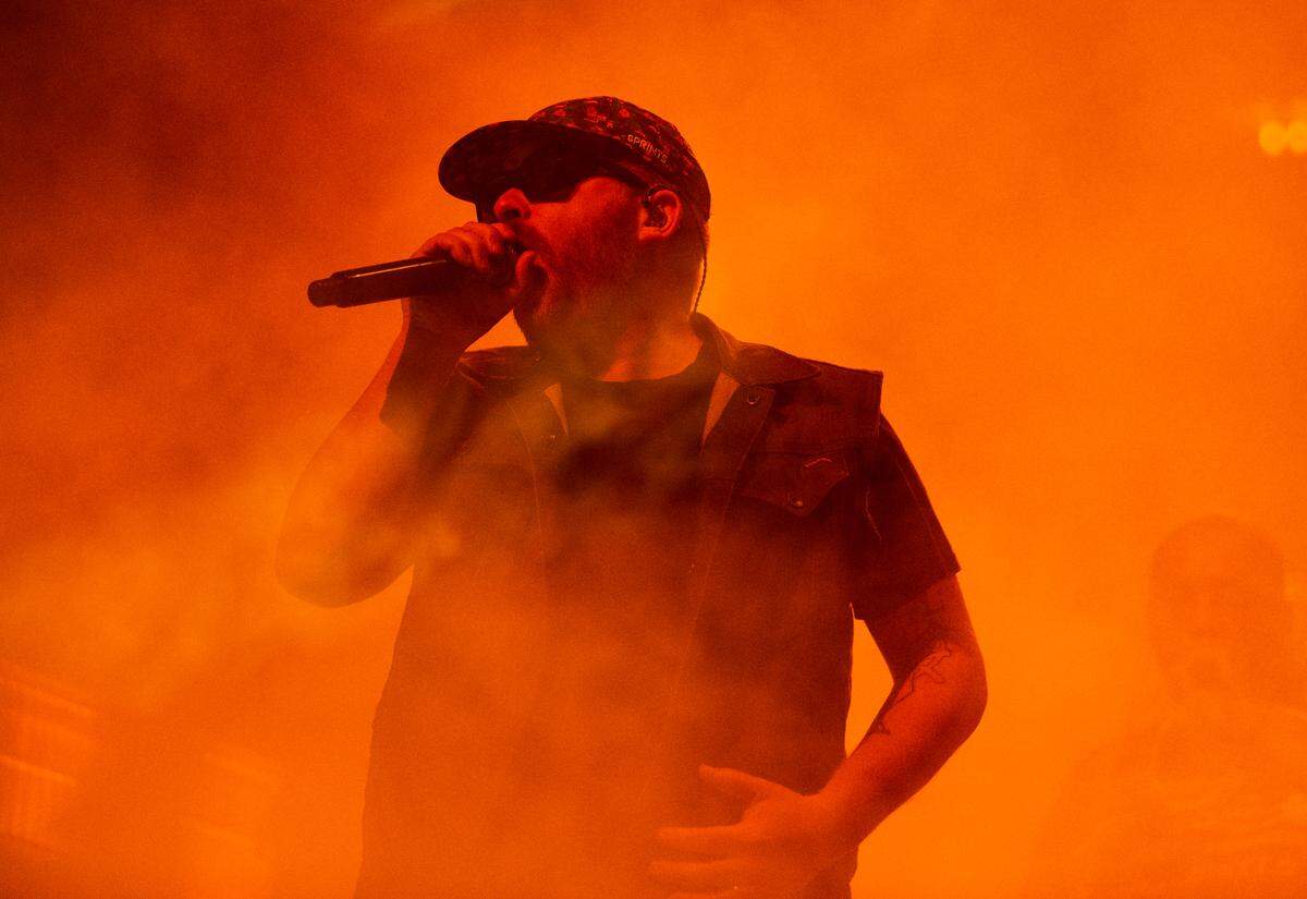 El-P and Run the Jewels open for Rage Against the Machine in concert, Sunday night, July 31, 2022 at Raleigh, N.C.’s PNC Arena.