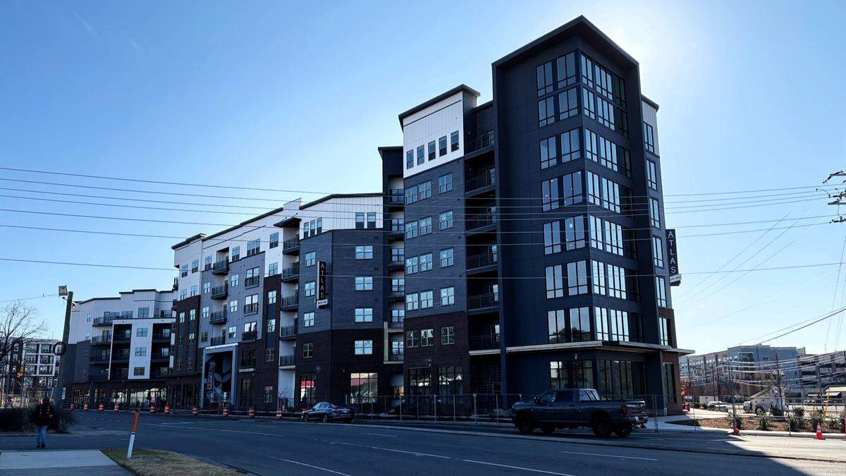 Over 300 apartments and short-term lodging units are under construction at Atlas Blue Hill, located at the corner of Fordham Boulevard and Ephesus Church Road, across from the Rams Plaza and Eastgate Crossing shopping centers.