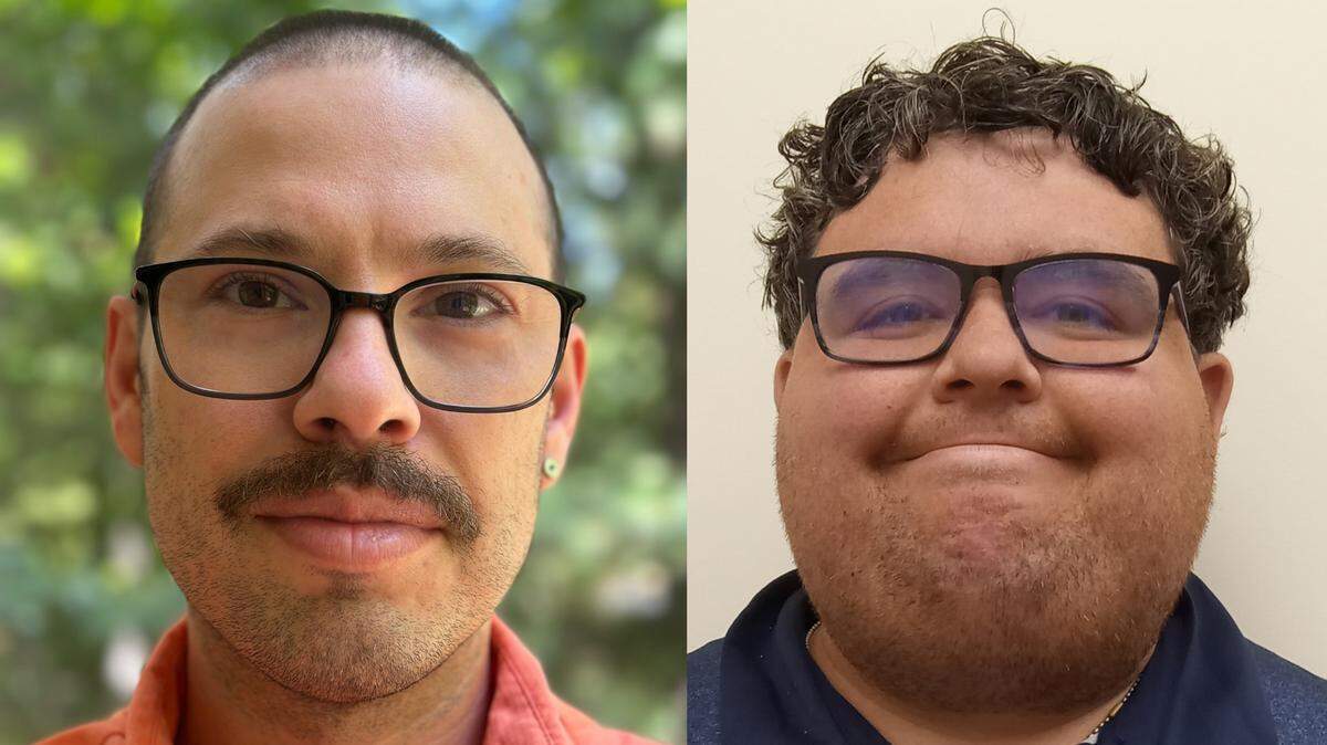 Cristóbal Palmer (left), a digital library director, and Isaac Woolsey (right), a disability rights advocate, are running for Carrboro town council.