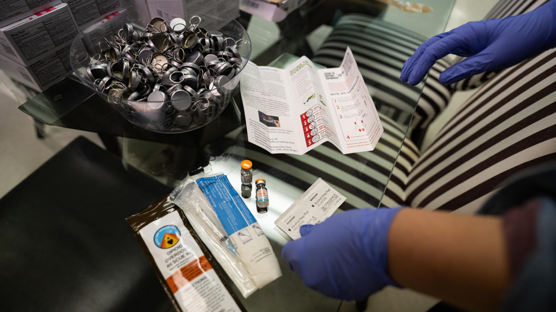 At the R3 Recovery Center in Wilkesboro, N.C., Emily Church displays the materials that come in an opioid overdose kit, including two vials of Naloxone and an instruction manual. “I can get behind this because I’ve seen way too much death,” Church says.