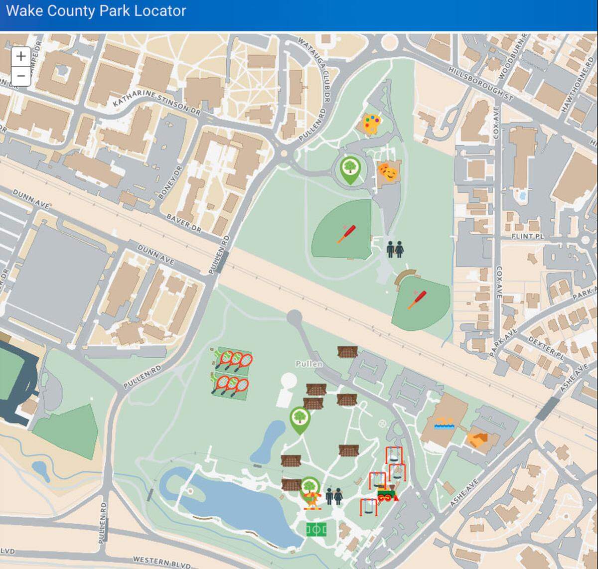 The Wake County Parks Locator has a  web-based map that lets you search by activity. Plug in boat rentals, dog parks or handball courts and up pops a green tree-shaped icon. Click on the icon and it shows the distance, the directions and the website.