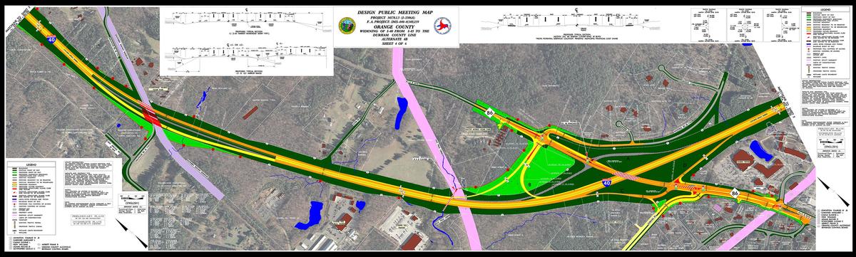This N.C. Department of Transportation map preserves the existing intersection at the I-40 eastbound ramp and N.C. 86 north of Chapel Hill. It also adds a new connection from the off-ramp to Eubanks Road and creates a new intersection and ramps for westbound I-40 at Whitfield Road.