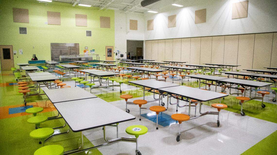 Hortons Creek Elementary School cafeteria in Cary sits empty Friday, Oct. 23, 2020 during the pandemic-related suspension of in-person instruction.