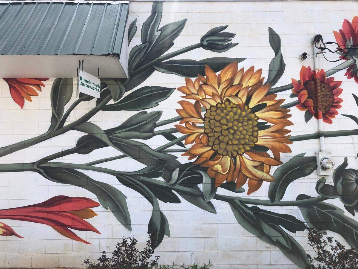 By Detroit-based artist Ouizi, Indian Summer was completed in honor of the Georgia O’Keefe exhibit at the NCMA in 2018.