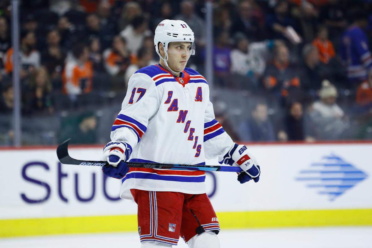 New York Rangers’ Jesper Fast plays during an NHL hockey game against the Philadelphia Flyers, Friday, Feb. 28, 2020, in Philadelphia. (AP Photo/Matt Slocum)