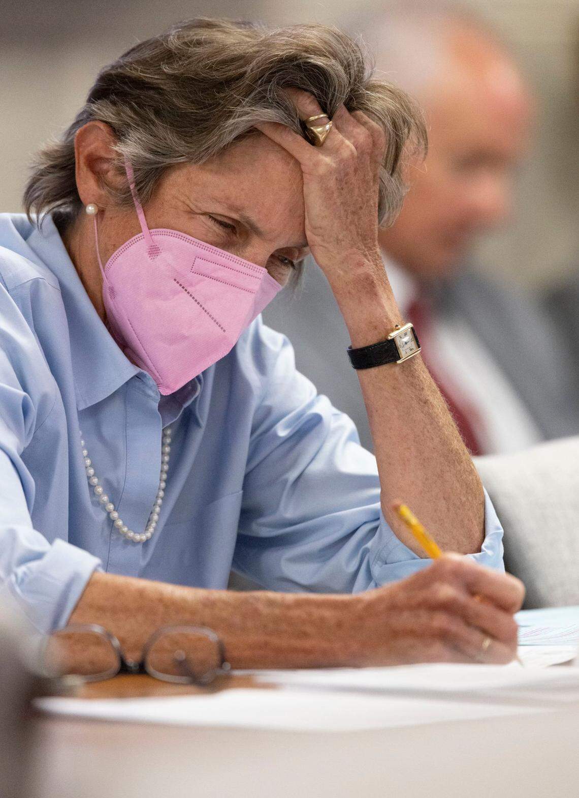 Rep. Pricey Harrison listens to debate on sports betting legislation during the House Judiciary 1 committee meeting on Tuesday, June 21, 2022 in Raleigh, N.C. Harrison did not support the legislation,