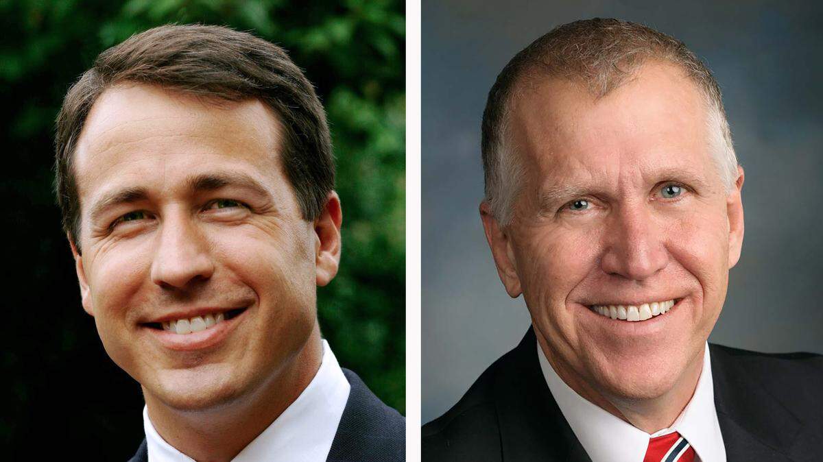 Democrat Cal Cunningham (left) will face incumbent Republican Thom Tillis for a seat in the US Senate.