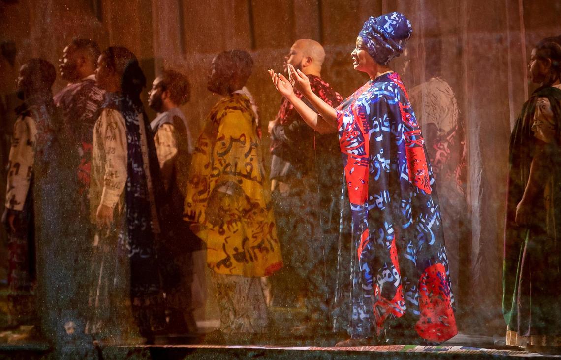 Cheryl McLeod Lewis plays Omar’s mother, Fatima, during the dress rehearsal of the opera Omar on Wednesday, February 22, 2023 at Memorial Hall in Chapel Hill, N.C.