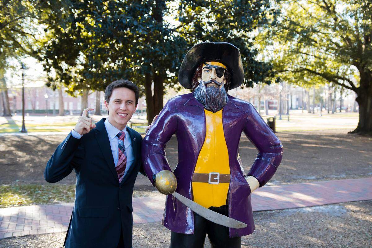 Colin Johnson, East Carolina University student body president, pre-recorded his speech for ECU’s virtual commencement ceremony, which moved online because of the coronavrius pandemic.