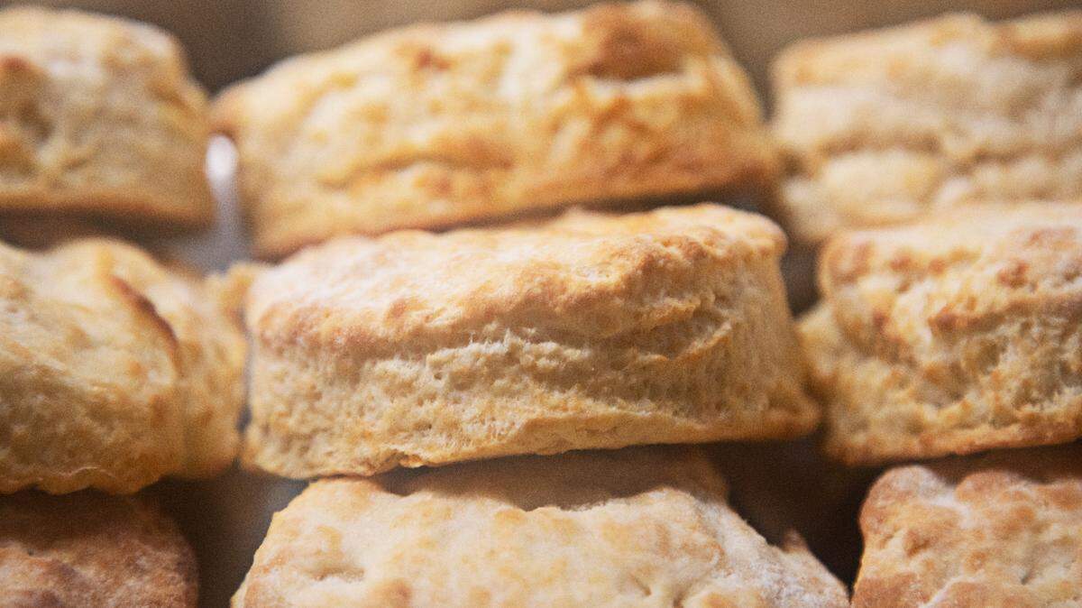 A stack of fresh biscuits.