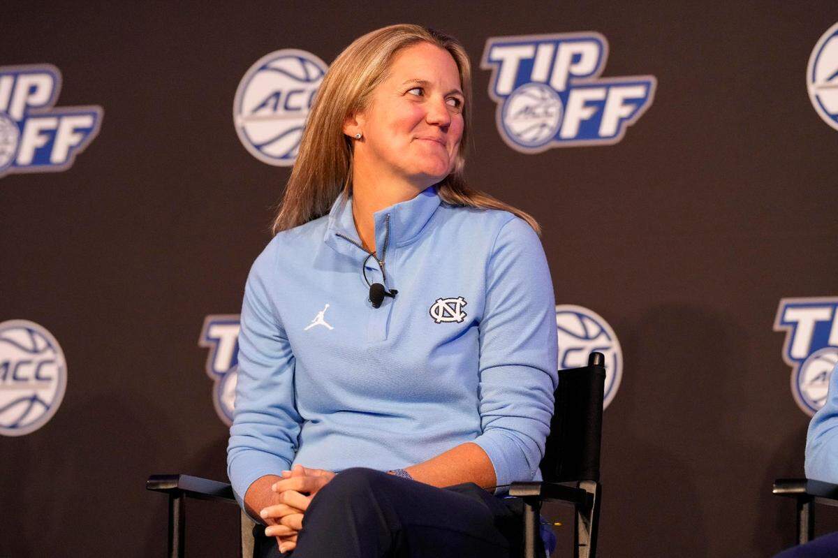 UNC coach Courtney Banghart during the ACC Womens Basketball Tip-Off in Charlotte, NC.