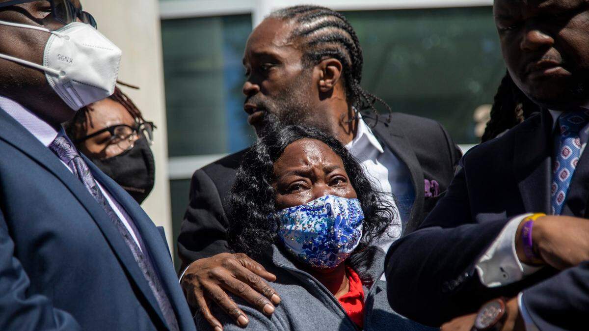 Family members of Andrew Brown Jr. emerge from the Pasquotank County Public Safety building in Elizabeth City on April 26, 2021 after viewing 20 seconds of police body camera video. Brown was fatally shot by Pasquotank County Sheriff deputies fives days earlier.