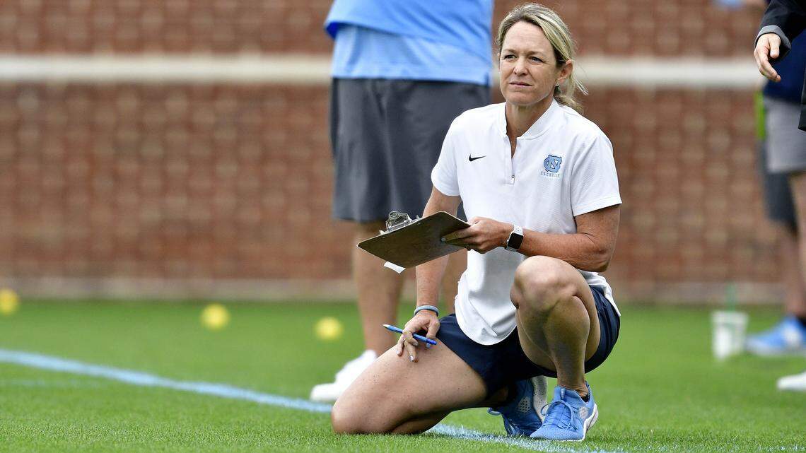 UNC women’s lacrosse coach Jenny Levy studies her team in action against Florida in the NCAA Tournament.