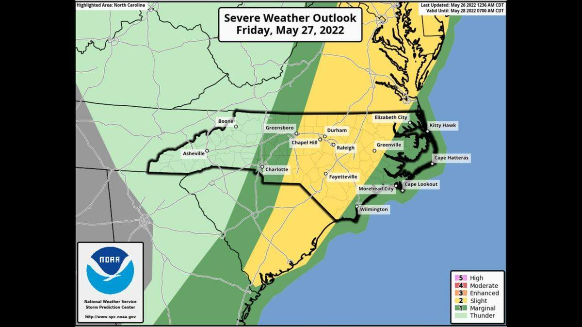 Flooding, strong winds and hail are possible in parts of Eastern North Carolina.
