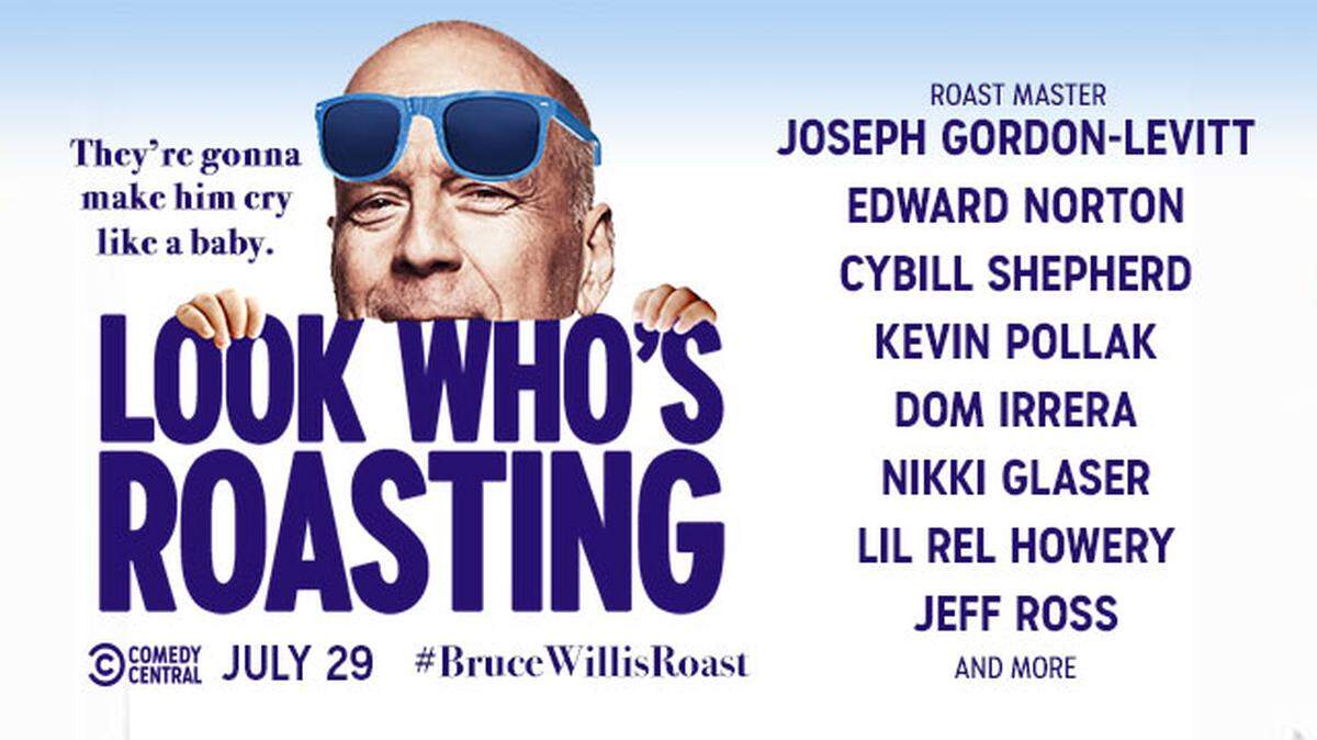 Actor Bruce Willis is roasted by Joseph Gordon-Levitt, Nikki Glaser, Lil Rel Howery and Jeff Ross.