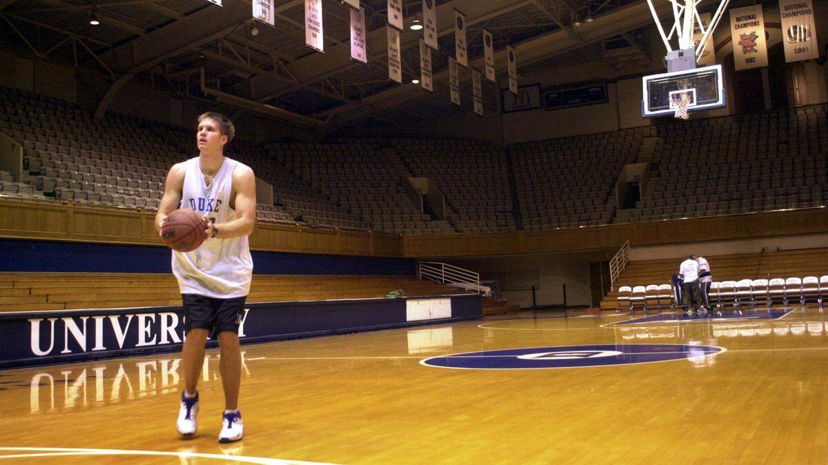 SHAV.SP.110303.SAS -- Shavlik Randolph practices alone or with his roommate, Harrison Till, late at night several times a week in Cameron Indoor Stadium. STAFF/SHER STONEMAN
