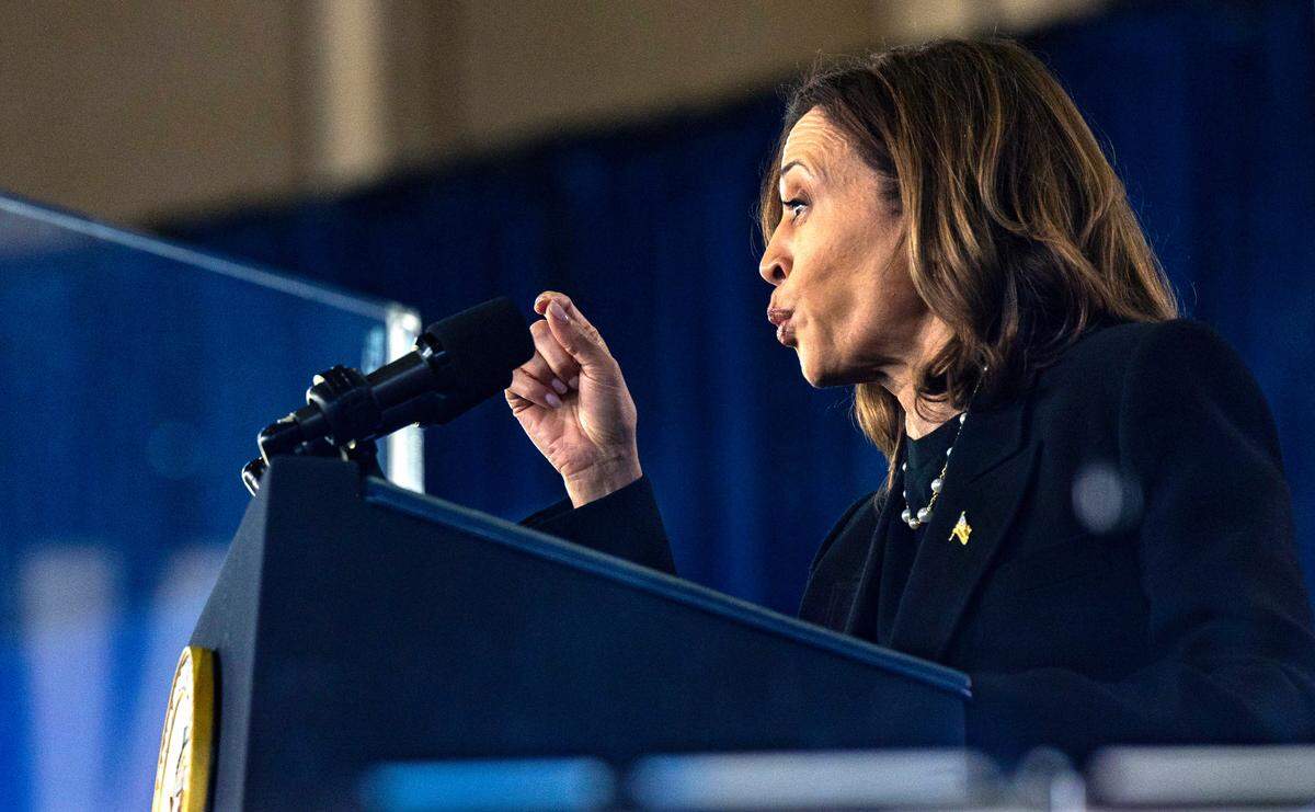 Vice President Kamala Harris speaks during a rally at Coastal Credit Union Music Park at Walnut Creek in Raleigh on Wednesday, Oct. 30, 2024.
