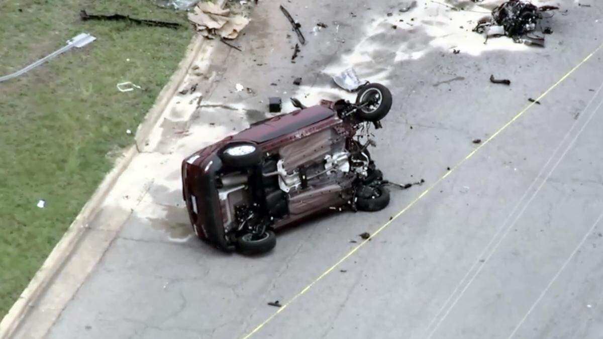 One of two cars that were struck by an Amtrak train at Beryl Road and Hillsborough Street, Wednesday afternoon, May 8, 2024. No injuries were reported.
