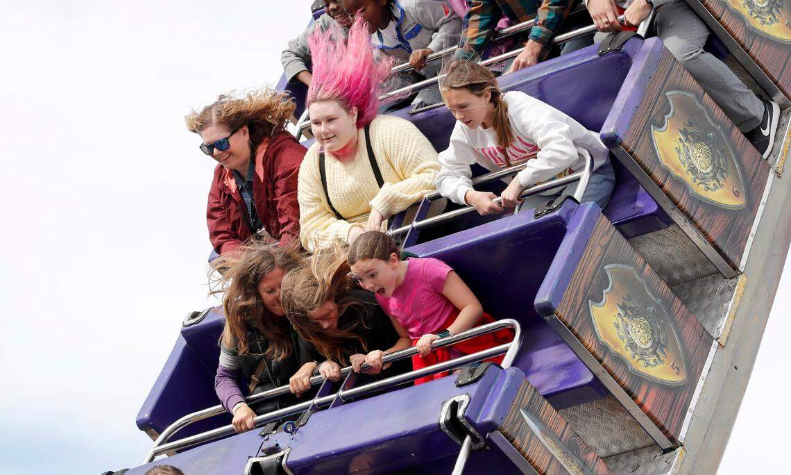 Riders enjoy the Pirate ride at the North Carolina State Fair in Raleigh, N.C., Sunday, Oct. 23, 2022.